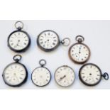 Seven silver, white metal and other cased gentleman's pocket watches - all a/f