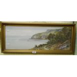 R. D. Sherrin: a gilt framed gouache painting, depicting a Devon coastal view