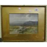 Charles Edward Britton: a watercolour depicting a Dartmoor scene with tors in the background and