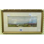 Maude Parker: a watercolour of a figure walking in a river valley in County Cork - signed and