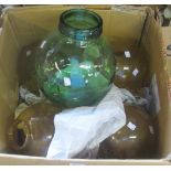 A set of four amber bubble glass globe shades - sold with a Viresa green glass jar