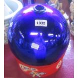 A 10" diameter blue glass witch ball