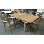 A 5' 11" teak garden table - sold with a set of four teak slatted garden chairs