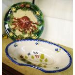 A 19th Century continental barber's bowl - sold with a Palissy style plaque with applied spider crab