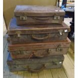 Three vintage leather cases - sold with a further fibreboard case