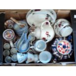 A box containing a quantity of ceramics including Japanese coffee set, six place tea set with rose