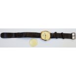 A vintage gentleman's 9ct. gold cased Thomas Russel & Sons wristwatch - crystal detached but