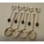 Five silver coffee bean spoons - sold with four silver coffee spoons - Sheffield 1923