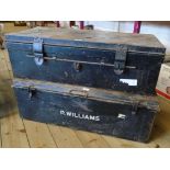 A 36" antique painted tin military foot locker with name P. Williams to front - sold with a 35"