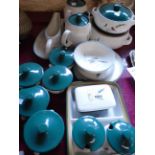 Various pieces of Denby Green Wheat pattern pottery tableware including two lidded tureens, two