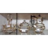 A Walker & Hall four piece silver plated tea set and a pair of sugar tongs - sold with a silver