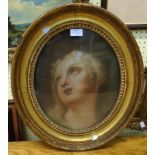 A late Georgian oval gilt framed pastel portrait of a young lady - 14¼" X 11¾"