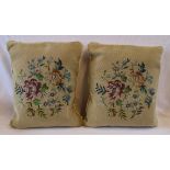 Two cushions with tapestry floral panels