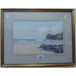 F. J. Widgery: a gilt framed and slipped goache depicting a view of Harlyn Bay with inscription