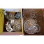 Two boxes containing cut glass vases, bowls, jelly moulds, etc.