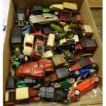 A box containing a collection of model cars by Matchbox, Soliclo, etc.