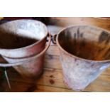 Two mid 20th Century galvanized fire buckets with remains of painted finish