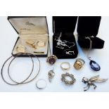 A small quantity of white metal and other costume jewellery including a boxed marked 925 purple