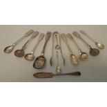 A small collection of antique and later silver mustard, salt and other condiment spoons