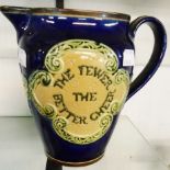 A 7½" Doulton Lambeth ale jug 8511 with motto, "The More the Merrier, the Fewer the Better