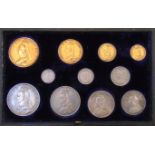 An 1887 Jubilee Coinage long set of eleven coins, gold five pound, etc. - Not a proof set