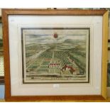 A maple framed antique hand coloured engraving after KIP depicting a view of Bradley the seat of