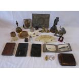 A box containing collectable items including three carte-de-visite cases, picture frame, small album