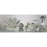 Five Swarovski crystal animals (one unglued) and a candle holder, etc.