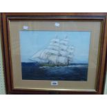 Bell (W. Knox): a framed gouache, depicting a study of the tea clipper Thermopylae in full sail -