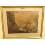 William Payne: a gilt framed watercolour, depicting an Antrim landscape with figures crossing and