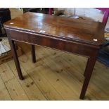 A 32" 19th Century mahogany fold-over tea table with single gated action, set on chamfered square