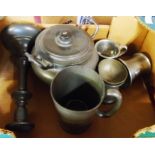 A collection of modern pewter items including mugs, tureen, etc.