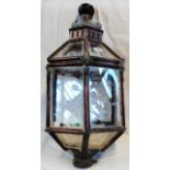 A reproduction copper hexagonal framed street lamp with inset perspex panels