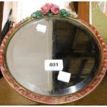 A barbola framed circular dressing table mirror with bevelled plate