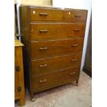 A 36" 20th Century polished oak chest of five long graduated drawers, set on raised legs with