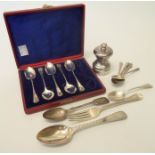 A set of six silver coffee spoons - sold with a cased set similar (one spoon missing), two further