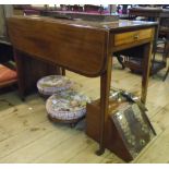 A 3' 3" 19th Century mahogany, strung and ebony lined Pembroke table with single drawer, set on