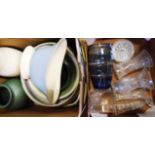 A box containing a Wedgwood Summer Sky pattern vase, pottery bowls, etc. - sold with a box