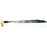 A 26" Bornean Mandau Dayak or Parang Ihlang ceremonial sword, the steel blade with fourteen Lantak