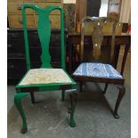 A figured walnut veneered Queen Anne style dining chair with upholstered drop-in seat - sold with