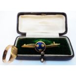 A 9ct. gold signet ring - sold with a boxed C. C. Sporrong & Co, Stockholm yellow metal bar brooch
