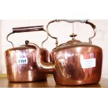 Two 19th Century copper kettles, one with ceramic handle