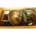 A quantity of silver plated items including footed bowl, boar pattern desk weight, entree dish,