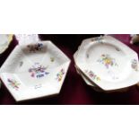 Five 19th Century hexagonal dessert plates with hand painted floral spray decoration and two