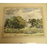 Anthony Johnson: an unframed watercolour depicting a view of Powderham Castle - signed and titled