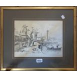 L. Rizzo: A pair of gilt framed old master style pen and ink drawings, one depicting figures on