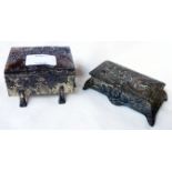 A Chinese antimony trinket box with dragon and chrysanthemum decoration - sold with another with