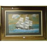 A framed naive watercolour depicting the three masted sailing vessel "Stella"