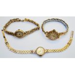 A 9ct. gold lady's Audax wristwatch - sold with two others gold tone cased similar