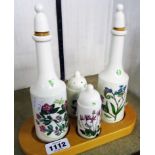 A Portmeirion Botanic Garden pattern cruet set, on wood stand